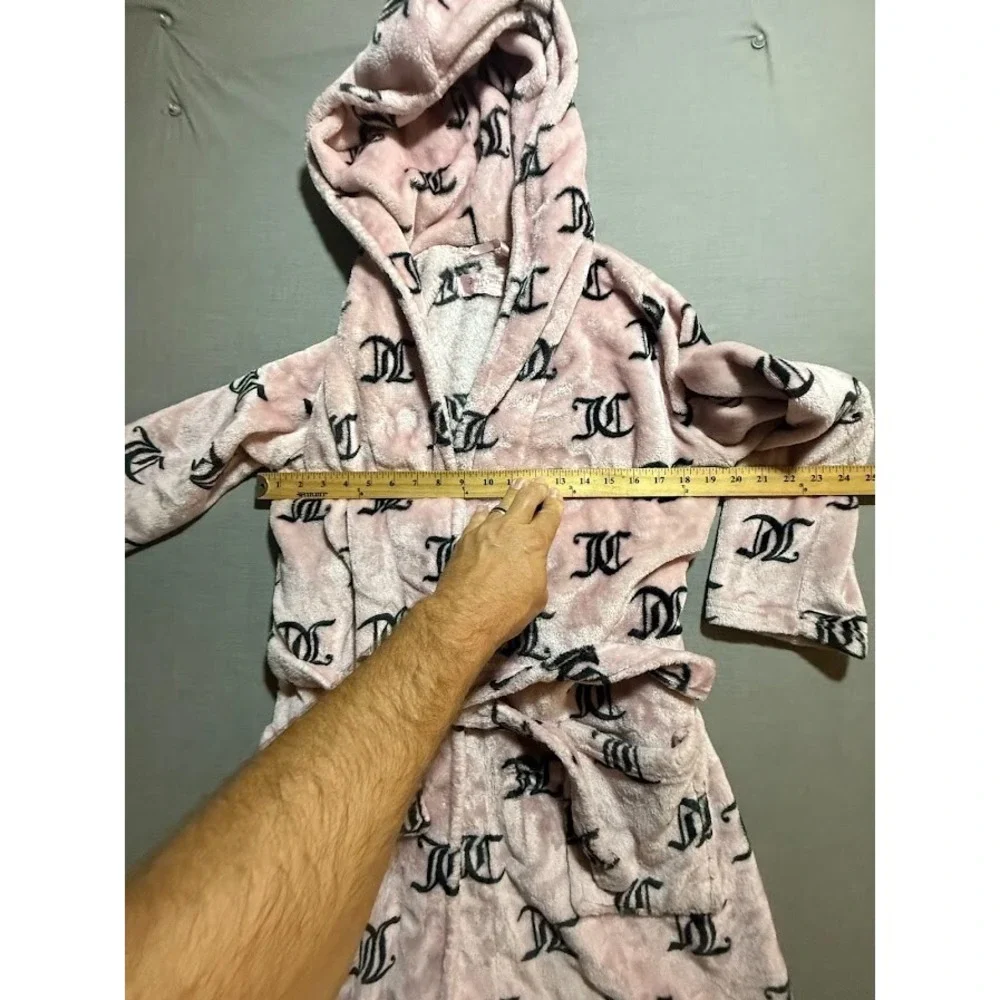 Juicy Couture Bubblegum Robe Womens S/M Pink Luxe Plush Black All Over‎ Logo .